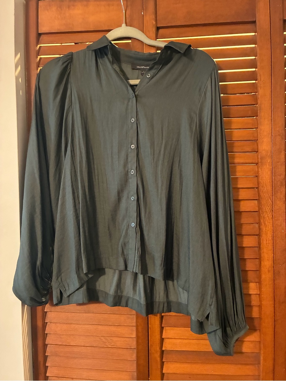 Blue Lightweight Button-Down Blouse